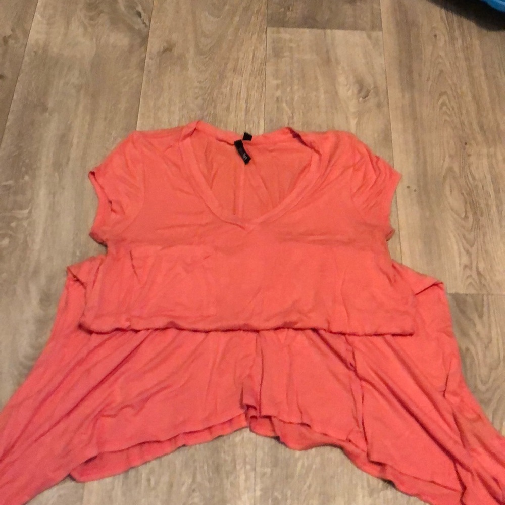 Pink/coral t-shirt dress.
